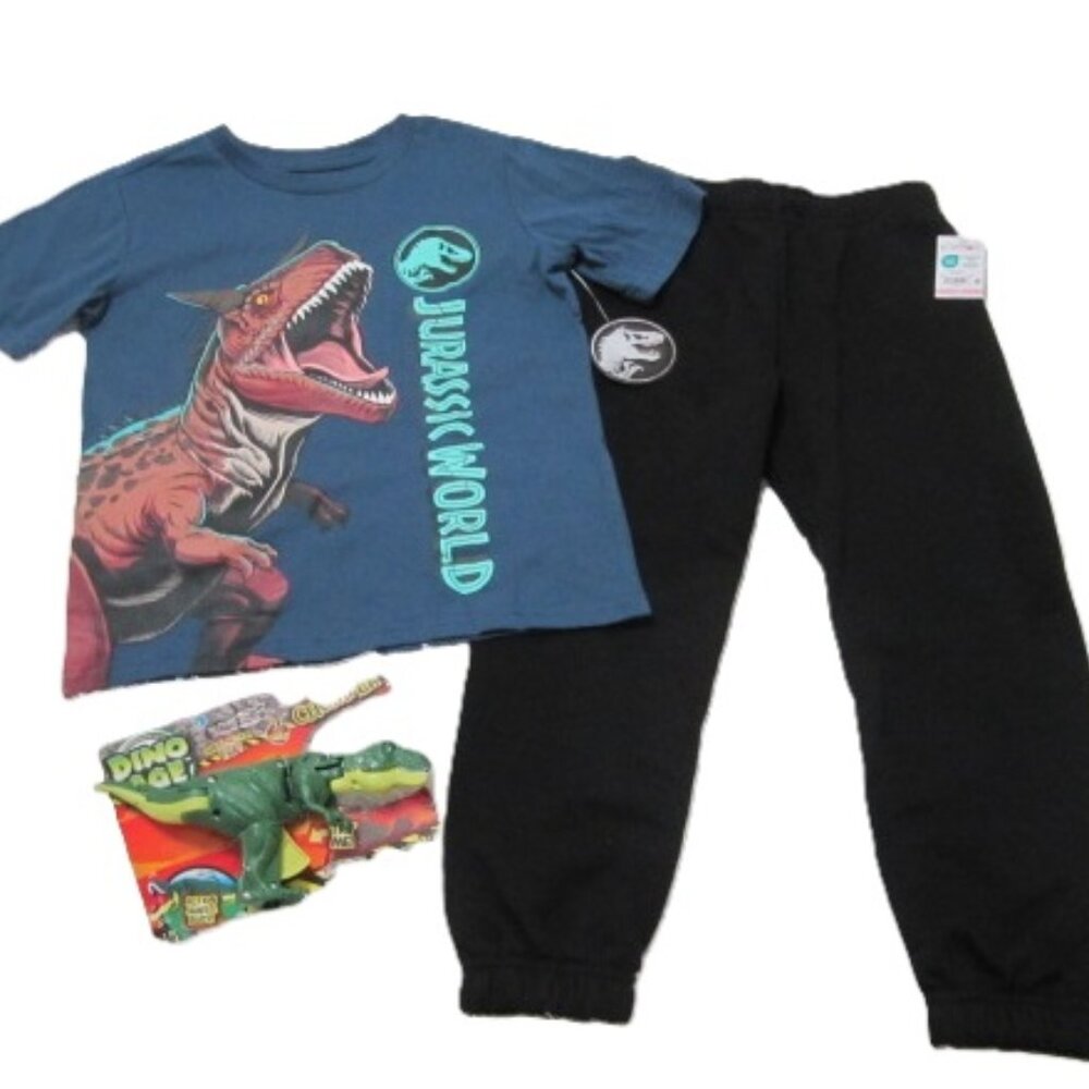 Jurassic T-Shirt Sweat Pant. Dino Toy & Gift bag NEW